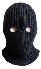 Black knitted balaclava mask isolated on transparent background