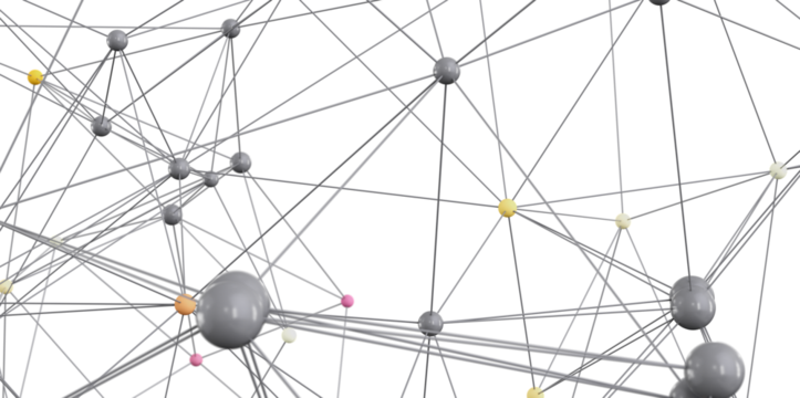 Abstract 3D rendering of interconnected nodes, ideal for network, technology, or connection concepts.