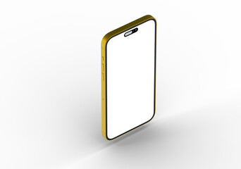 High-quality 3D render of a gold smartphone with a blank screen, perfect for app presentations or website mockups.