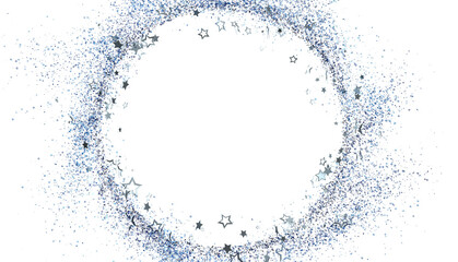 Sparkling silver glitter stars forming a circular frame on white background. Perfect for holiday, celebration, or magical designs.