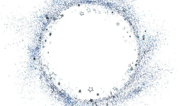 Sparkling silver glitter stars forming a circular frame on white background. Perfect for holiday, celebration, or magical designs. - Powered by Adobe