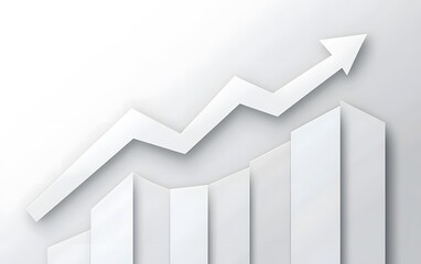 White arrow up and chart with background, growth graph line or business success concept on grey gradient background.