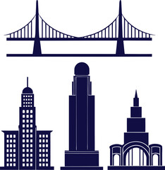 Obraz premium Collection of city landmarks silhouettes isolated on white background