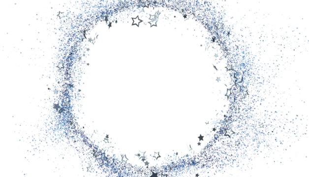 Sparkling blue glitter and stars create a circular frame perfect for festive designs, invitations, and more.