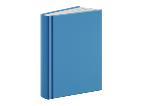 A book with a hardcover, featuring a simple illustration in blue on a white background, in high resolution. -