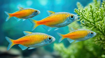 Bright Tropical Fish Swimming in Aquarium