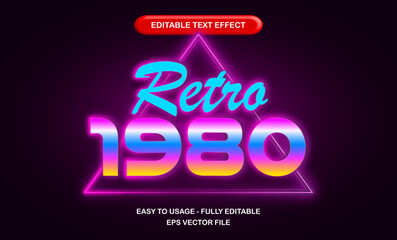 Retro 1980 neon editable text effect, vibrant colorful synthwave typography