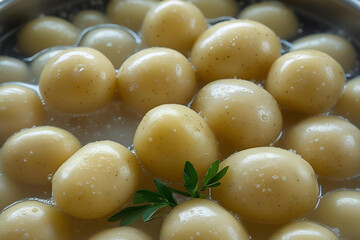 Close-Up of New Potatoes Boiling in a Pot of Hot Water