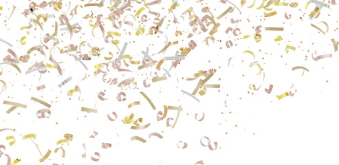 Beautiful image of pink, gold, and silver confetti falling on a white background. Perfect for...