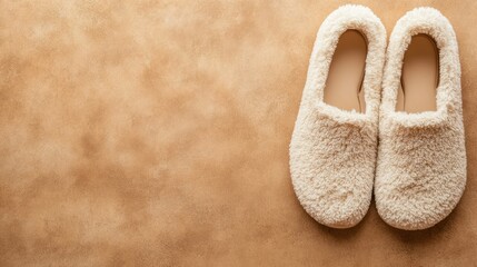 Cozy Cream-Colored Slippers on Brown Background