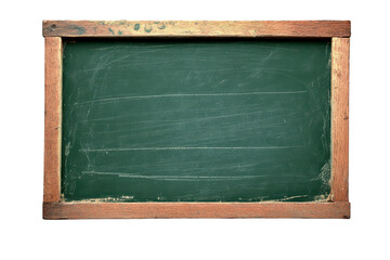 Old green chalkboard with a wooden frame, isolated on transparent background