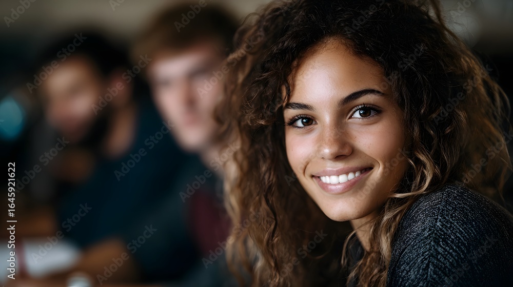 Poster group of students studying together in a classroom setting