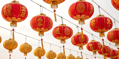 Hanging Chinese lanterns isolated on transparent background  