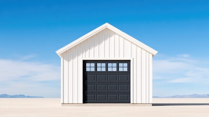 Small White Garage in Desert Landscape