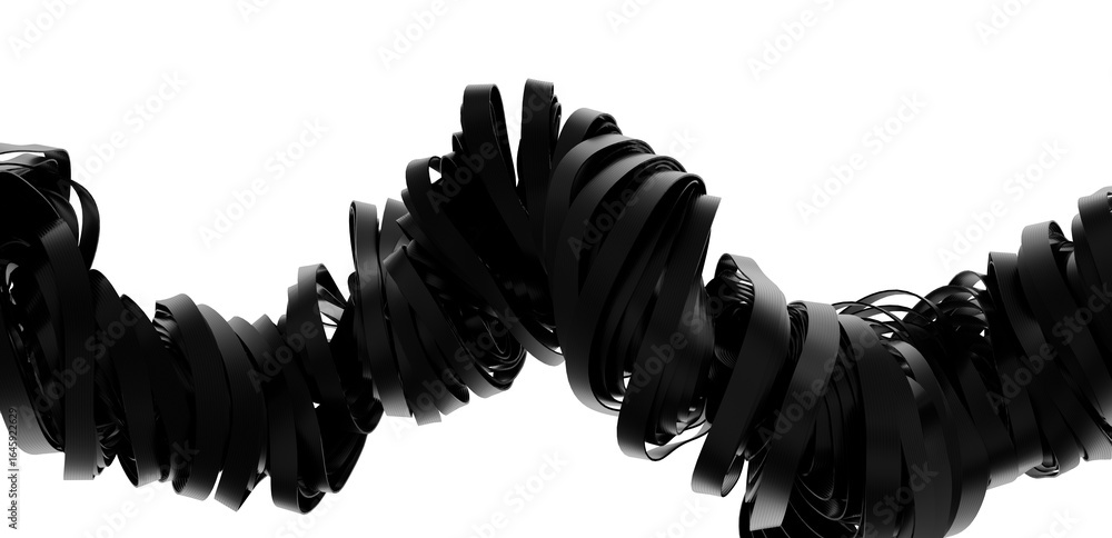 Poster modern abstract background. black twisted shapes on white. 3d render.