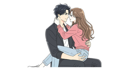 Romantic Embrace A Tender Moment Between Two Characters Sharing Affection And Intimacy In A Sweet Anime Style Illustration