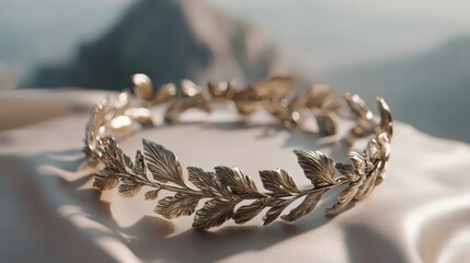 Elegant Leaf Inspired Gold Crown on Soft Fabric Background