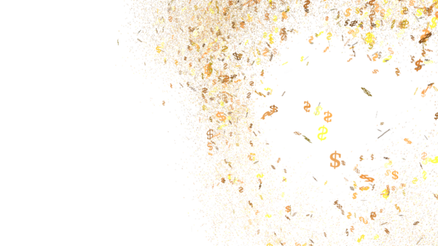 Abstract image of golden dollar signs exploding. Perfect for finance, wealth, and success concepts.