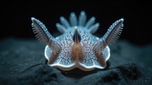 Close up of a vibrant nudibranch sea slug with feathery gills