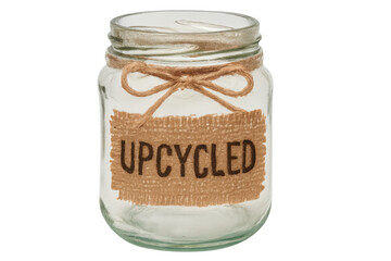 Upcycled empty jar with transparent background promoting sustainability