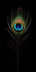 Obraz premium Exotic peacock feather on black background high resolution photo