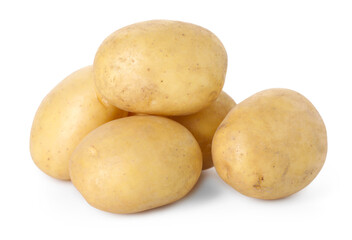 Many fresh raw potatoes isolated on white