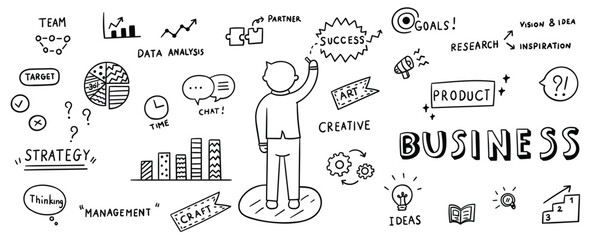 Hand drawn business element line doodle concept set. Illustration vector design.