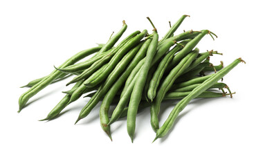 Pile of fresh pea pods isolated on white