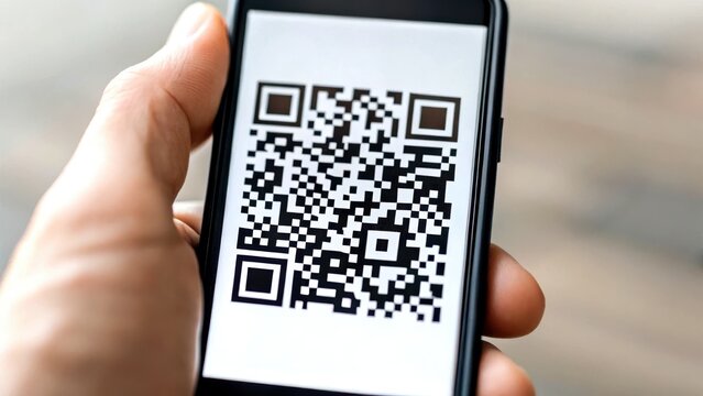 Digital wealth and passive income concept. A person holding a smartphone displaying a QR code on the screen.