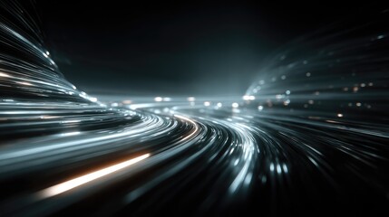 Abstract swirling light trails in dark space