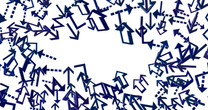 High-resolution stock photo of chaotic blue arrows on white. Ideal for motion, direction, or choice concepts. - Powered by Adobe