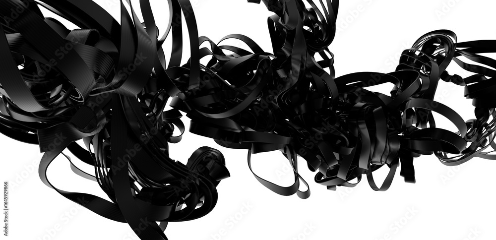 Poster high-resolution image of abstract black ribbons swirling in a dynamic composition. perfect for backg