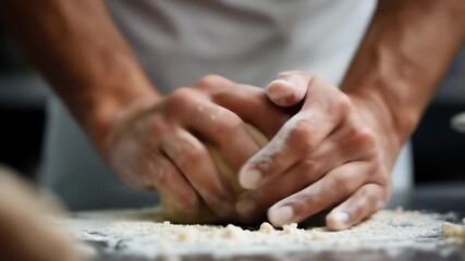 Hands Kneading Fresh Dough on a Clean Kitchen Countertop in a Warm Culinary Environment