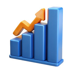 3d growing bar chart with upward arrow