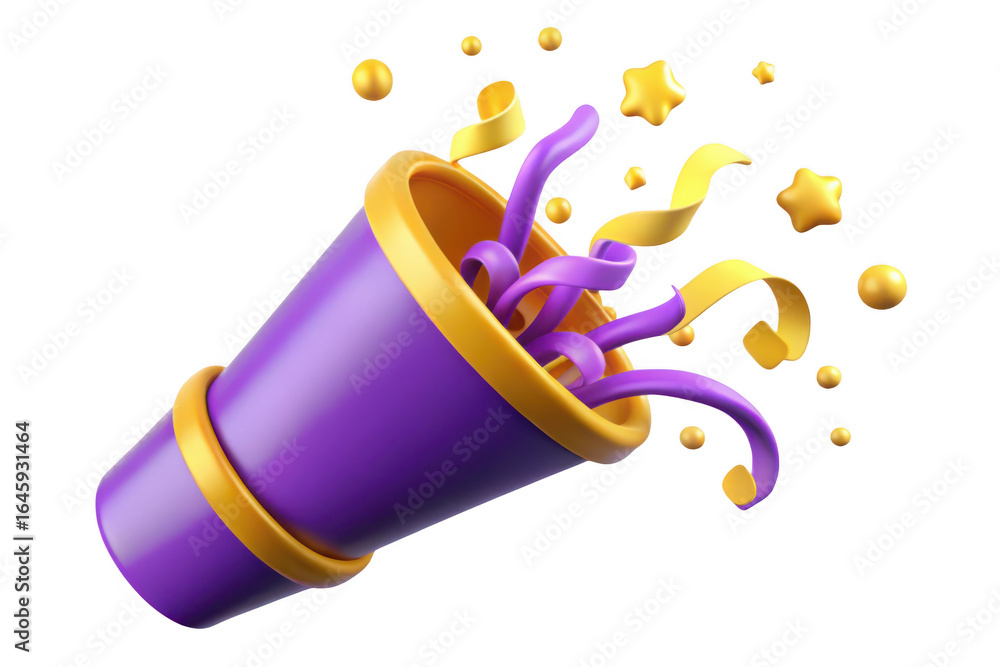 Aufkleber 3d party popper exploding with confetti and stars isolated on transparent background