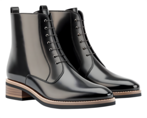 Pair of black leather boots isolated on transparent background
