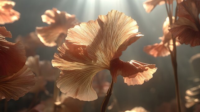 Close-up view of delicate ginkgo biloba leaves.