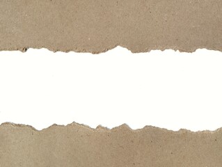 Brown ripped torn cardboard edge strips isolated on white background	
