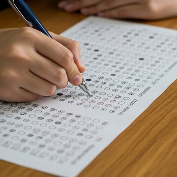 Filling out a test form.