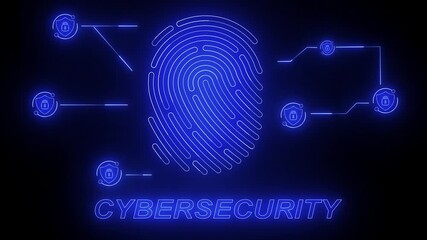 Digital representation of cybersecurity with fingerprint and padlock icons. 4k video and black background. - Powered by Adobe