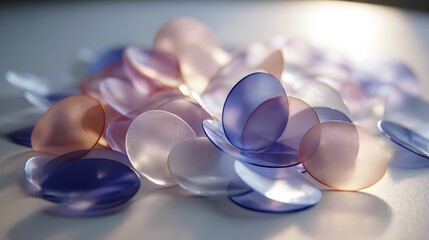 Many translucent, round, colored discs arranged in a design.