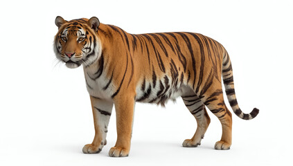 Obraz premium A majestic Bengal tiger with vivid orange and black stripes. This powerful image is ideal for bold logos, branding, or dramatic wall art.