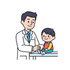 Doctor and Child: A caring doctor, clad in a crisp lab coat, interacts with a cheerful child, symbolizing health, wellness, and the supportive bond of care.