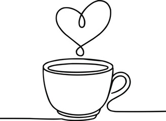 line art illustration of  coffee cup line art steam heart outline minimalist cafe icon continuous line illustration