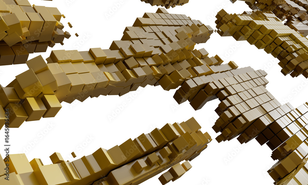 Poster 3d render of abstract gold cube blocks. perfect for technology, innovation, and digital concepts.