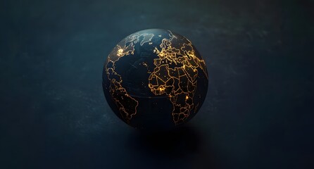 Dark blue background with glowing lines on the globe and global network concept, business technology connection for internet telecommunications in a dark theme.