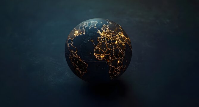 Dark blue background with glowing lines on the globe and global network concept, business technology connection for internet telecommunications in a dark theme.
