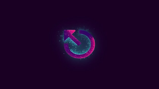Neon sign in the shape of a refresh or retry icon an two color arrow pointing saber animation on Dark Magenta background. HD video.