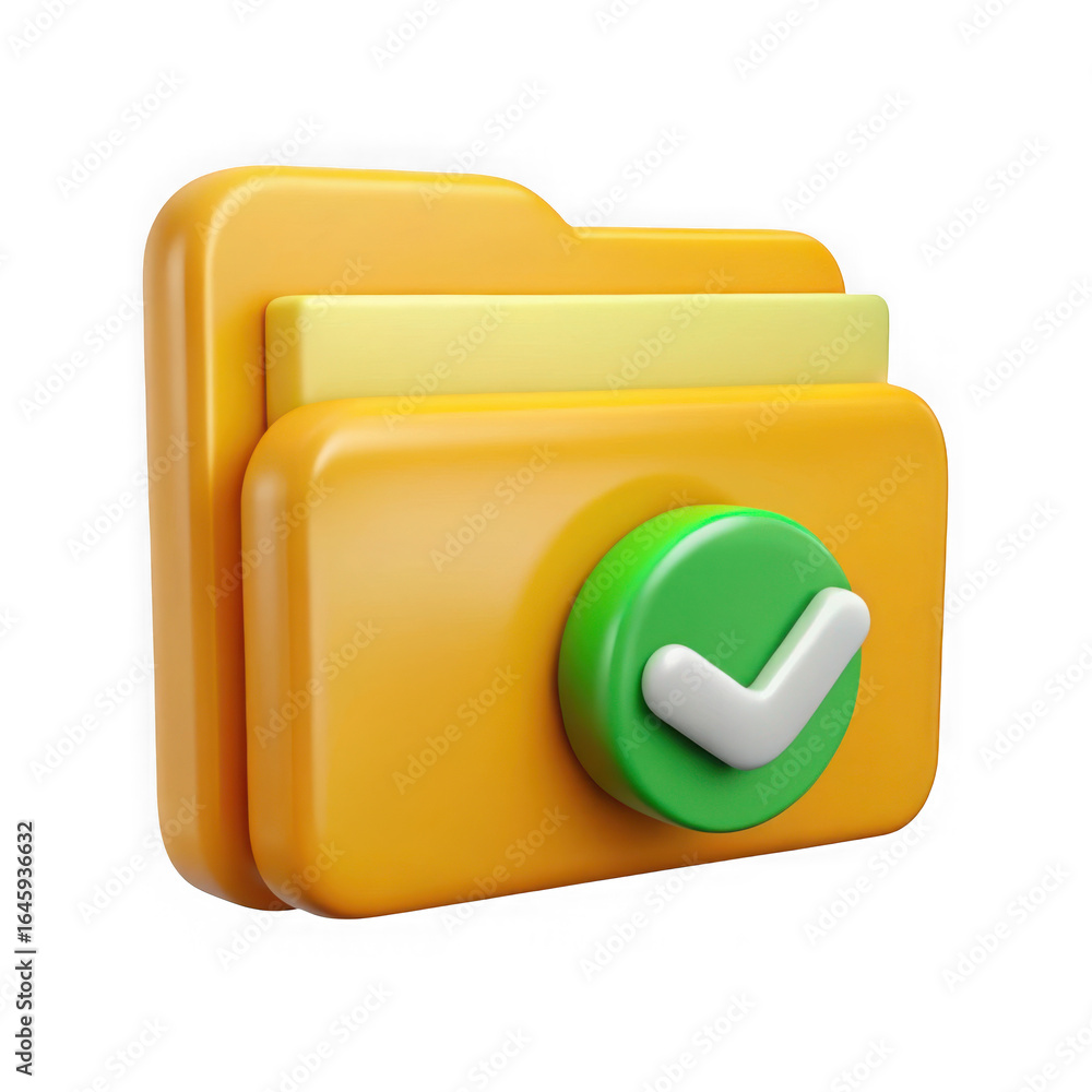 Poster 3d icon of a folder with a check mark symbol on a black background file document isolated on a trans