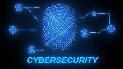 Digital representation of cybersecurity with fingerprint and padlock icons. 4k video and black background. - Powered by Adobe